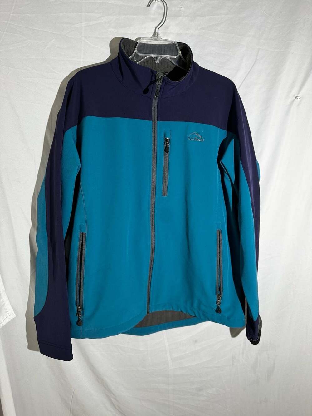 LL Bean Mens Jacket Softshell Colorblock Zip Outdoor Teal Navy XL
